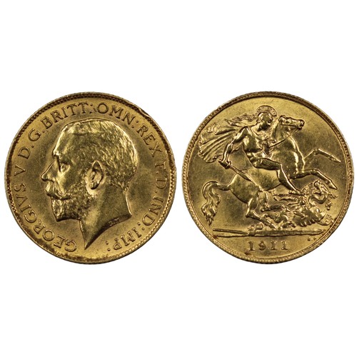 190 - 1911 Half sovereign, George V. Obverse cleaned, aEF/EF. [Marsh 526, S.4006]