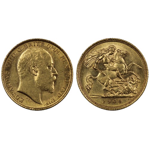 213 - Australia, 1908-S Half sovereign, Edward VII. Sydney mint. Reverse B with B.P. in exergue. Wiped, EF... 