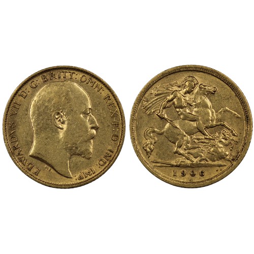 212 - Australia, 1906-S Half sovereign, Edward VII. Sydney mint. Reverse B with B.P. in exergue. Cleaned, ... 