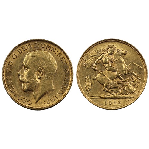 194 - 1912 Half sovereign, George V. Lustrous, aUNC, obverse wiped. [Marsh 527, S.4006]