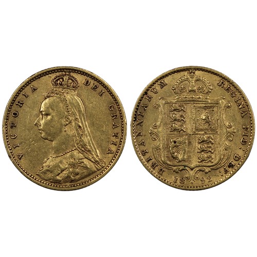 163 - 1892 Half sovereign, Victoria. Obv. Jubilee bust, low shield reverse with wide spaced date. Obverse ... 