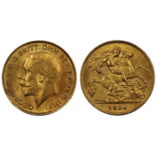 201 - 1914 Half sovereign, George V. Deep copper-red tone. EF/nEF. [Marsh 529, S.4006]