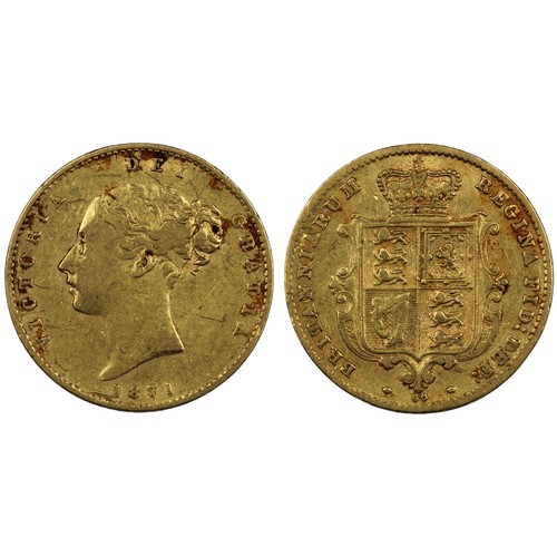 146 - 1871 Half sovereign, Victoria. Obv. Young bust, shield reverse with Die #60 below. Multiple scuffs/s... 