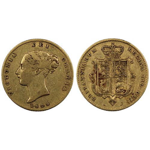 136 - 1844 Half sovereign, Victoria. Obv. Young bust, shield reverse. nFine. [Marsh 418, S.3859]