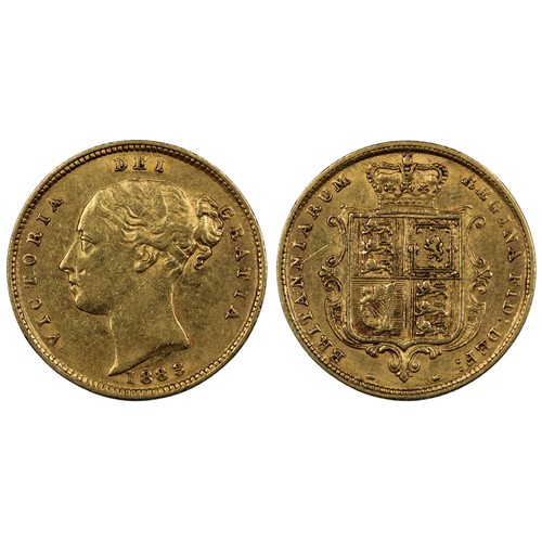 151 - 1883 Half sovereign, Victoria. Obv. fifth young bust, shield reverse. Cleaned otherwise gVF. [Marsh ... 