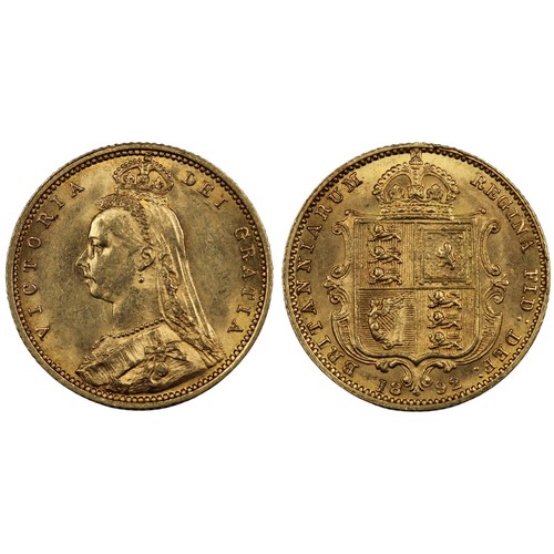 161 - 1892 Half sovereign, Victoria. Obv. Jubilee bust with no initials, low shield reverse with wide spac... 