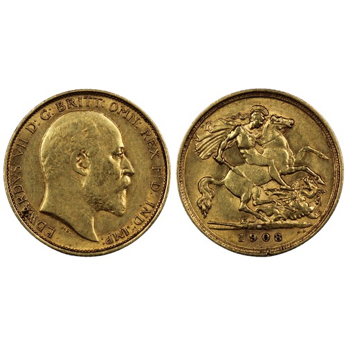 208 - Australia, 1908-M Half sovereign, Edward VII. Melbourne mint. Reverse B with B.P. in exergue. A few ... 