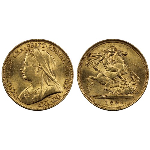 165 - 1893 Half sovereign, Victoria. Obv. veiled bust. Surface hairlines, underlying lustre. aEF/EF. [Mars... 