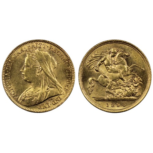 166 - 1894 Half sovereign, Victoria. Obv. veiled bust. Lustrous, obverse wiped. EF. [Marsh 489, S.3878]... 