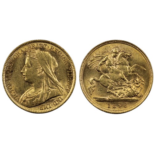 169 - 1898 Half sovereign, Victoria. Obv. veiled bust. Small scratch from mouth to ear. Lustrous, EF or ne... 