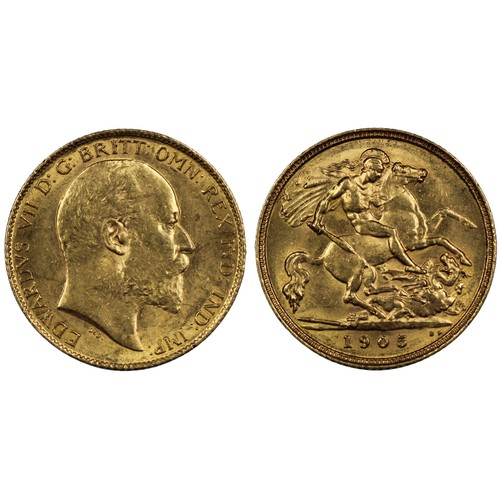 178 - 1905 Half sovereign, Edward VII. Reverse B with B.P. in exergue. A few contact marks otherwise aEF w... 