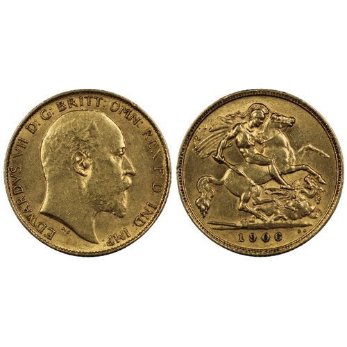 180 - 1906 Half sovereign, Edward VII. Reverse B with B.P. in exergue. Obverse wiped, gVF/aEF. [Marsh 509,... 