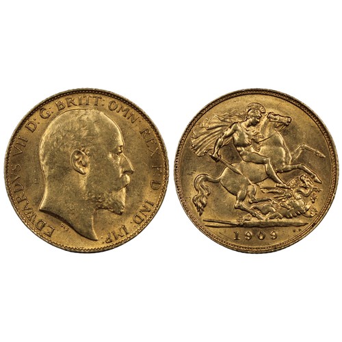 184 - 1909 Half sovereign, Edward VII. Reverse B with B.P. in exergue. Residual lustre, obverse wiped othe... 