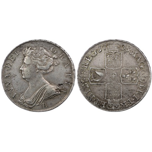 70 - 1708E Halfcrown, plain angles, Queen Anne. Edge SEPTIMO, Edinburgh mint with E below second bust. 8 ... 