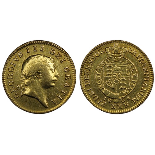 132 - 1804 Half Guinea, George III. Obv. seventh laureate bust, Rev. shield in garter. Cleaned, nFine. [S.... 