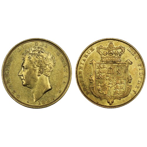 228 - 1825 Sovereign, George IV. Obv. bare head, Rev. crowned shield. Lightly wiped obverse, residual lust... 