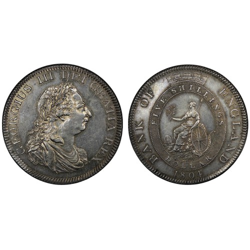 82 - 1804 Bank of England Dollar of 5 Shillings, George III. Type B/2 with 1st leaf of laurel to upright ... 