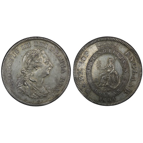 83 - 1804 Bank of England Dollar of 5 Shillings, George III. Type C/2 with 1st leaf of laurel to centre o... 