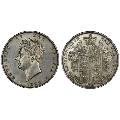 78 - 1825 Halfcrown, George IV. Obv. Bare bust, Rev. square topped garnished shield surmounted by crowned... 