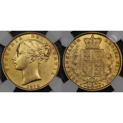 230 - Australia, 1879-S Sovereign, NGC MS63, Victoria young head. Sydney mint, shield reverse. Lustrous, U... 