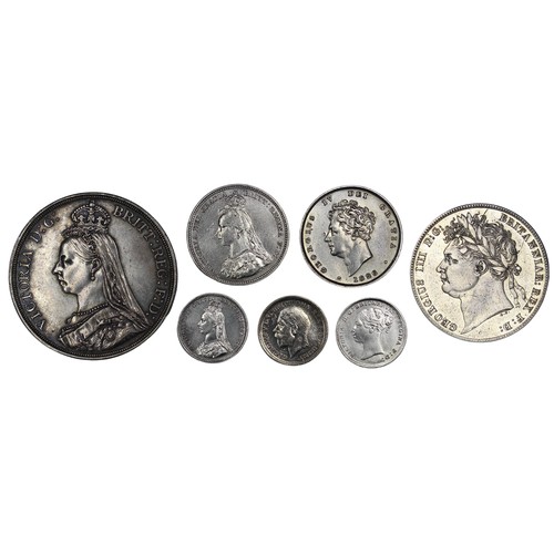 129 - A small assortment of mainly pre-1920 silver coins (7) comprising 1887 crown, 1820 halfcrown, 1826 s... 