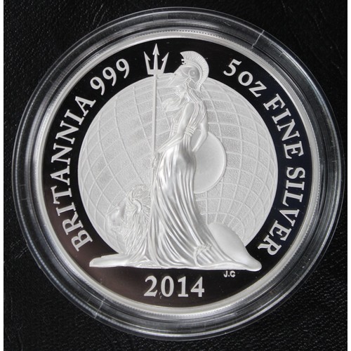 298 - 2014 Silver Proof 5oz Britannia, Elizabeth II. One of the most revered designs of the Britannia seri... 