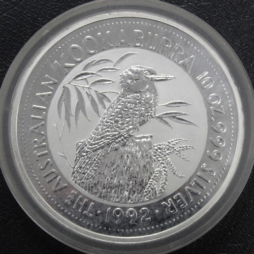 329 - Australia, 1992 10oz silver Kookaburra. Coin with a few trivial surface marks, aUNC. Complete with o... 