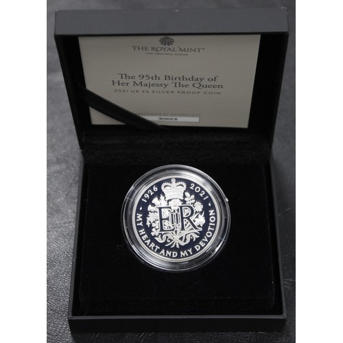 292 - 2021 Silver proof £5, Elizabeth II. Struck to  commemorate the 95th Birthday of Queen Elizabeth II. ... 