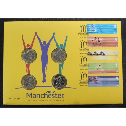 279 - 2002 Commonwealth Games £2 coin set in PNC/FDC. All as struck. (Envelope #4384)