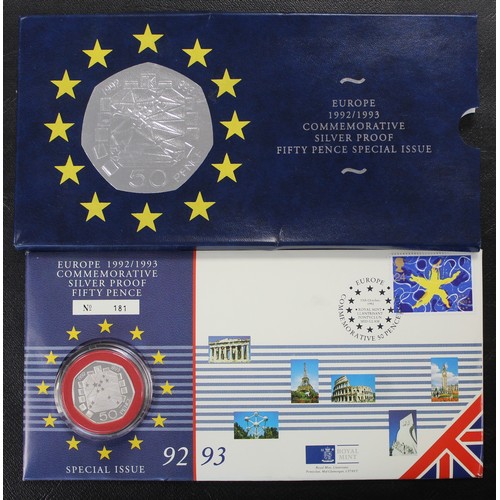 245 - 1992-1993 Silver proof dual date EEC 50p FDC in presentation pack. A scarce cover with low COA (#181... 