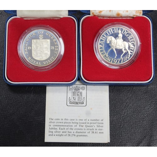 306 - Silver proof crowns (2) comprising 1977 Silver Jubilee and 1978 Guernsey Royal Visit. Both with hazi... 