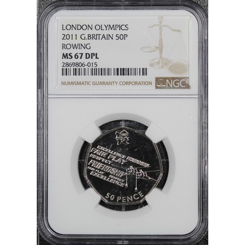 258 - TOP POP 2011 Rowing 50p, NGC MS67DPL, Elizabeth II. Part of the 2012 Olympic 50p series. Choice UNC,... 