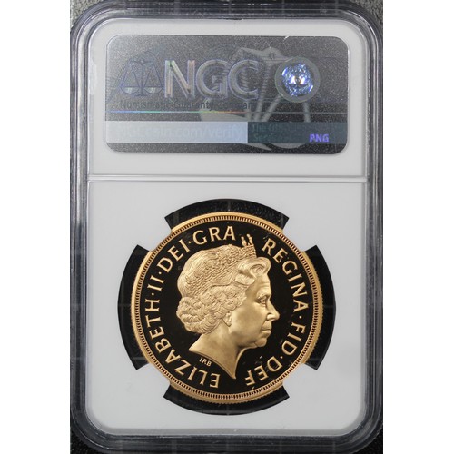 237 - NGC PF69 Ultra Cameo 2002 Proof quintuple sovereign/five pounds, Elizabeth II. Obverse portrait by I... 