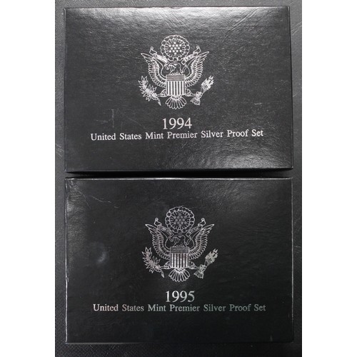 328 - USA, Mint premier silver proof sets (2), 1994 & 1995, featuring 1c to 50c with the dime, quarter... 