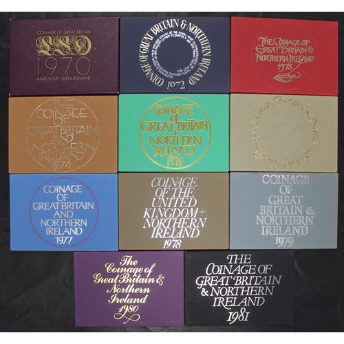 295 - Royal Mint proof sets (11) comprising 1970 and 1972 to 1981 inclusive. Occasionally toned.