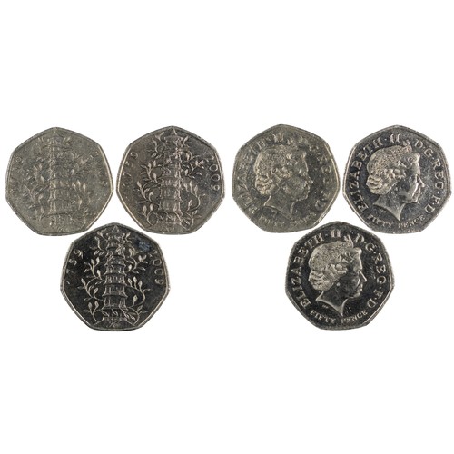 250 - A set of three 2009 Kew Gardens 50p. All good circulated condition. The rarest of the circulation 50... 