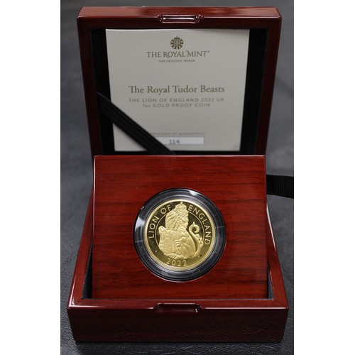 240 - 2022 1oz Gold Tudor Beasts £100, The Lion of England. The first of the new Beasts series following o... 