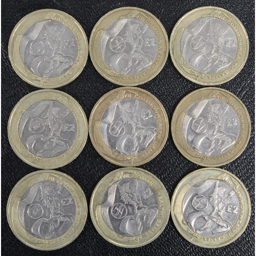 105 - A dealer/collector set of 2002 Commonwealth Games £2 coins (9). Includes Northern Ireland (3), Wales... 