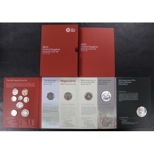 141 - 2015 BUNC 13-coin annual set including Magna Carta £2 & Battle of Waterloo £5. As issued.