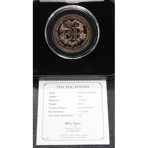 240U - Solomon Islands, 2023 Gold proof $10 (double sovereign specification), Elizabeth II. Seemingly struc... 