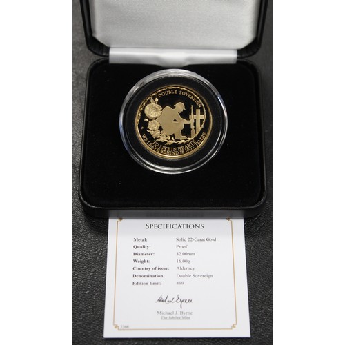 240D - Alderney, 2021 Gold proof double sovereign, Elizabeth II. Struck to commemorate Remembrance Day. As ... 