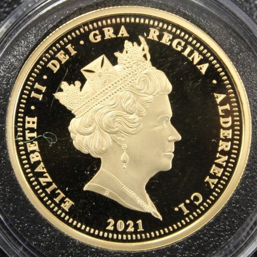 240D - Alderney, 2021 Gold proof double sovereign, Elizabeth II. Struck to commemorate Remembrance Day. As ... 