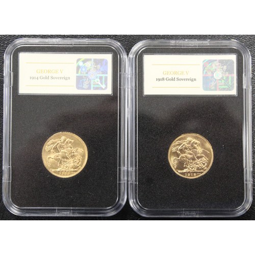 229B - 1914 & 1918 2-coin sovereign set, George V. Presented in display case with COA in commemoration ... 