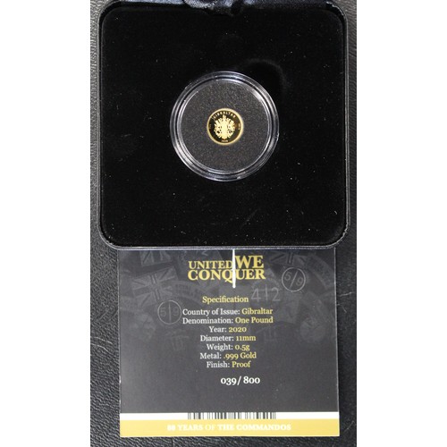 240K - Gibraltar, 2020 Proof £1 struck from ½g of fine gold to commemorate the 80th Anniversary of the Roya... 