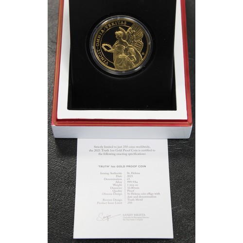 240W - St. Helena, 2021 Gold proof 1oz £5 coin, Elizabeth II. Part of the Queen's Virtues series with this ... 