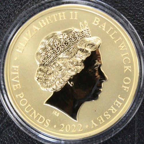 240R - Jersey, 2022 Gold reverse proof 1oz £5 coin, Elizabeth II. Struck to commemorate 101st Anniversary o... 