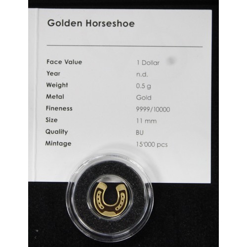 240S - Palau, Undated $1 struck from 0.5g fine gold to proof standard in the shape of a horseshoe. Limited ... 