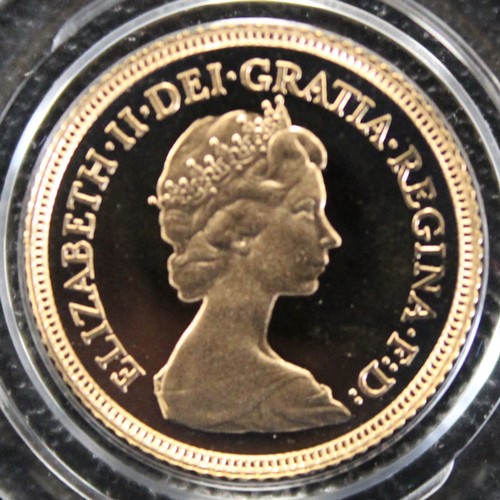 226A - 1982 Proof half sovereign, Elizabeth II. Obverse portrait by Arnold Machin. As struck, FDC. Cased wi... 