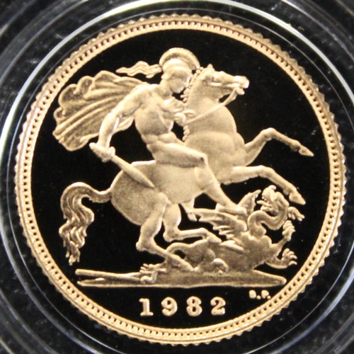 226A - 1982 Proof half sovereign, Elizabeth II. Obverse portrait by Arnold Machin. As struck, FDC. Cased wi... 