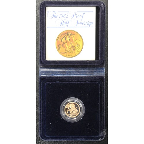 226A - 1982 Proof half sovereign, Elizabeth II. Obverse portrait by Arnold Machin. As struck, FDC. Cased wi... 